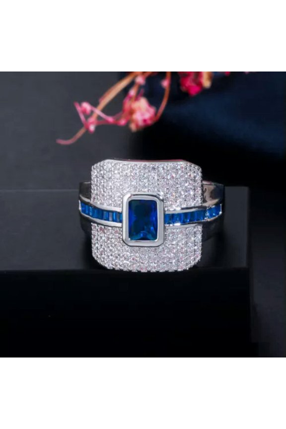 Dark Blue Zirconia Big Engagement Party Ring Bridal Wedding Band Fashion Jewelry