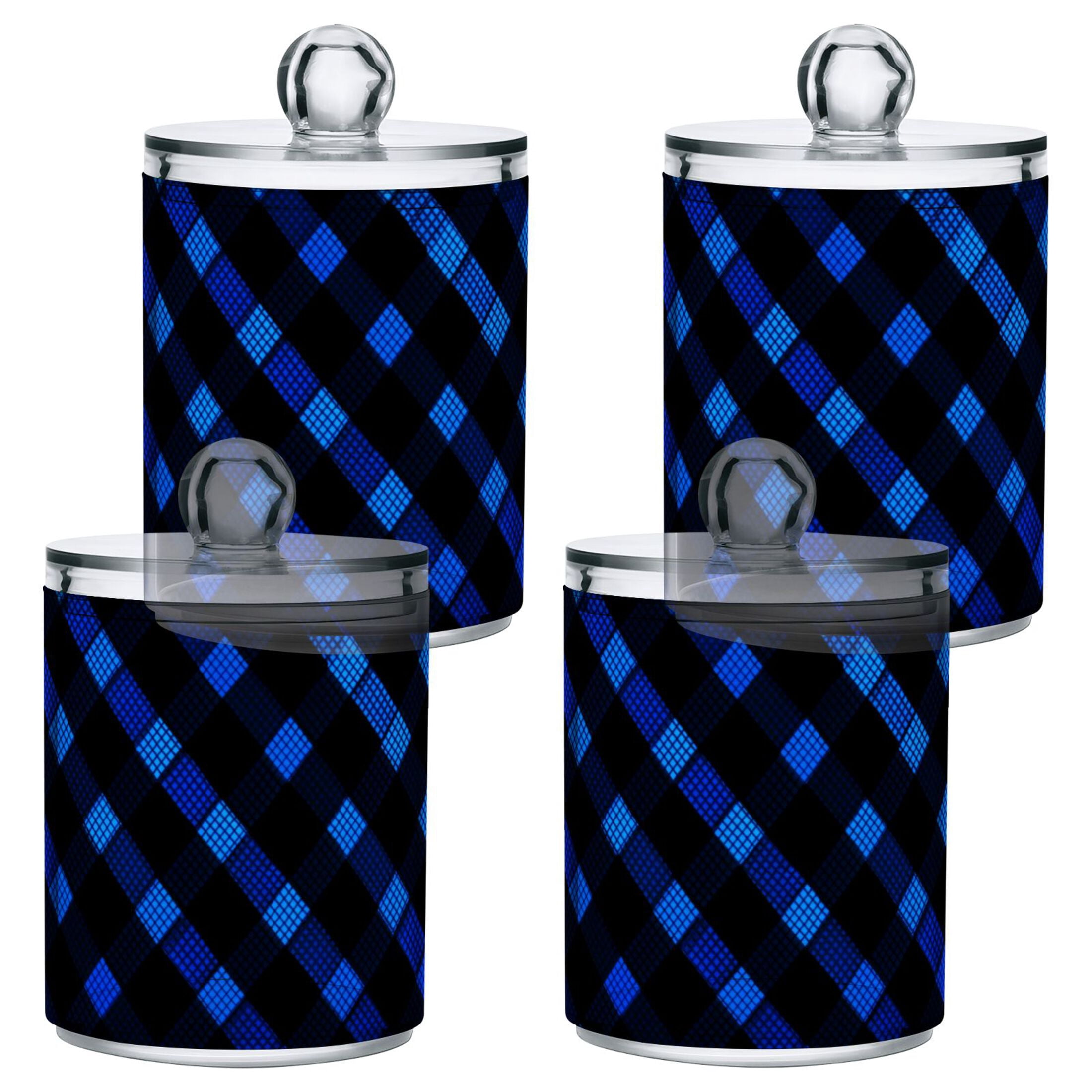 Dark Blue and Black Color Plaids Pattern Translucent Plastic Cans ...