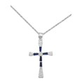 thumbnail image 1 of Dark Blue and Clear Cubic Zirconia Cross Necklace with Rope Chain - Nontarnish, 1 of 1