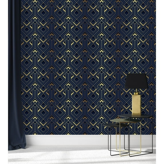 Dark Blue and Gold Design Wallpaper Peel-and-Stick - 25"W x 225"H