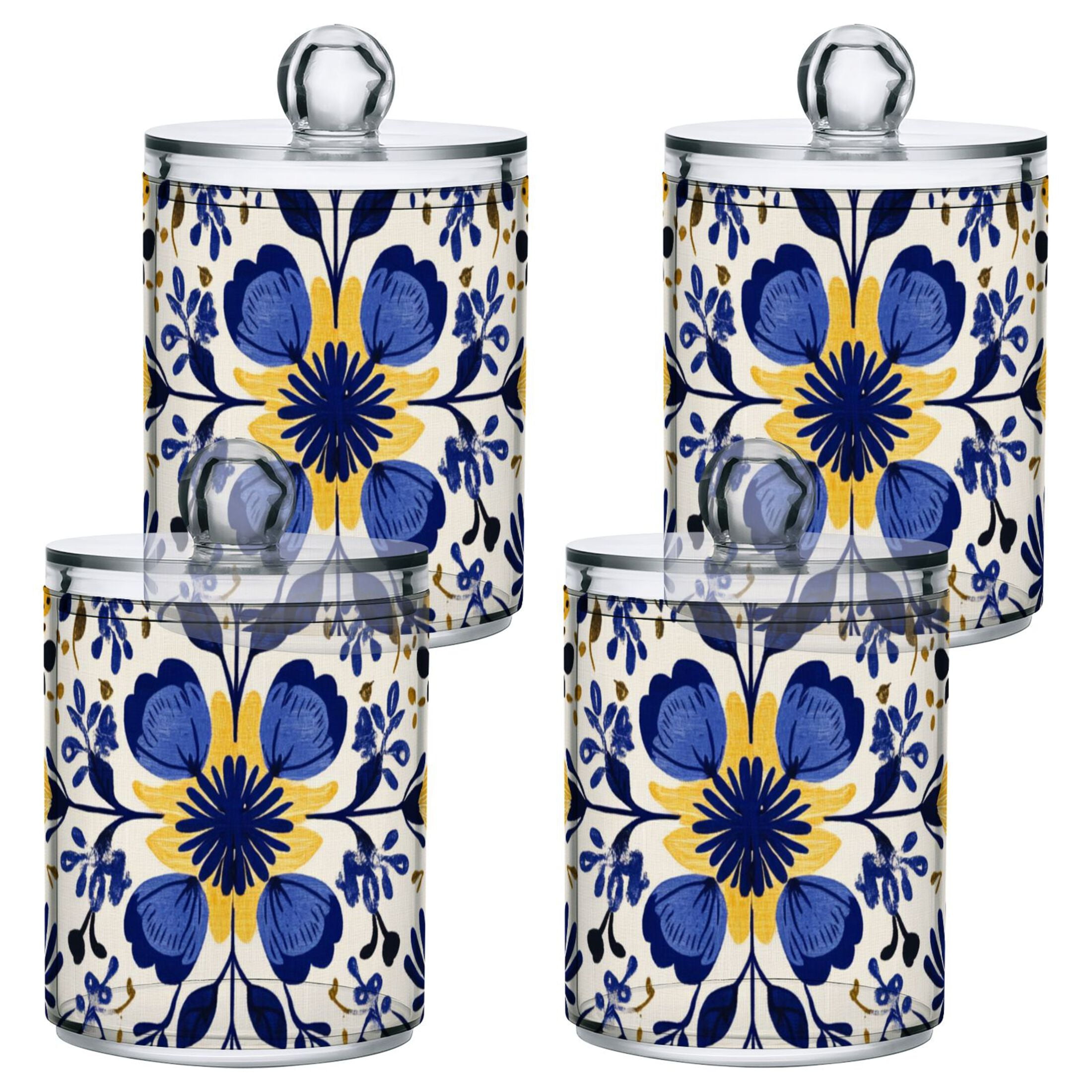 Dark Blue and Yellow Flowers Symmetrical Translucent Plastic Cans ...