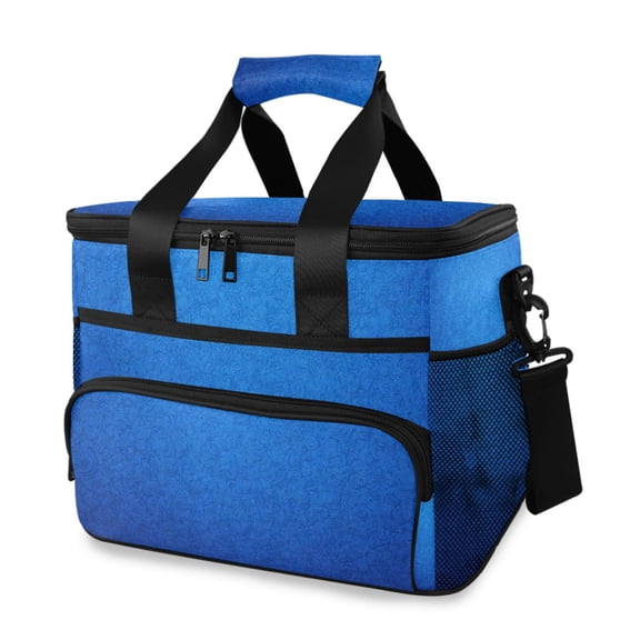 Dark Blue with Flower Pattern Portable Cooler Lunch Box Reusable Insulated Lunch Bag Leakproof 15L