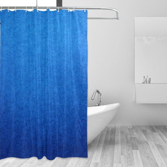 Dark Blue with Flower Pattern Shower Curtains with 12 Hooks Waterproof Bathroom Decor 48" x 72"