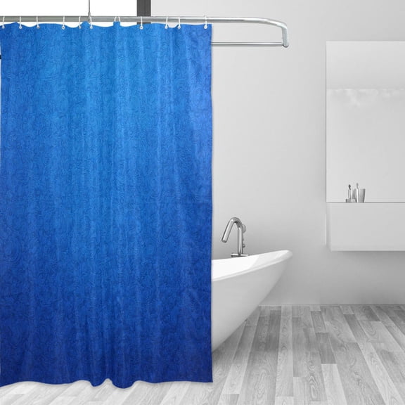 Dark Blue with Flower Pattern Shower Curtains with 12 Hooks Waterproof Bathroom Decor 66" x 72"