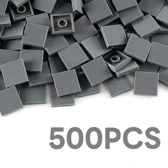 Dark Bluish Gray 22 Tile 500 Parts and Pieces Flat MOC Bricks, Bulk Building Blocks for Smooth Surface Wall Floor, Toy Accessories Compatible with Major Brands
