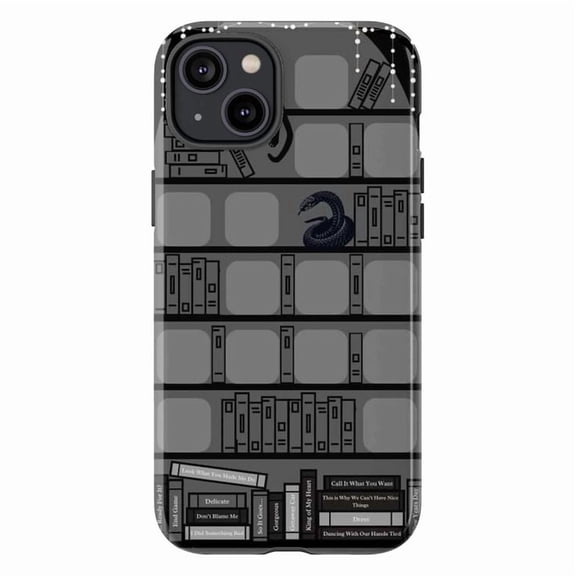 Dark Bookshelf Snake Design Dual Layer Touch Case for iPhone 16 15 14 13 12 11 Pro Plus Mini – Gift for Book Lovers