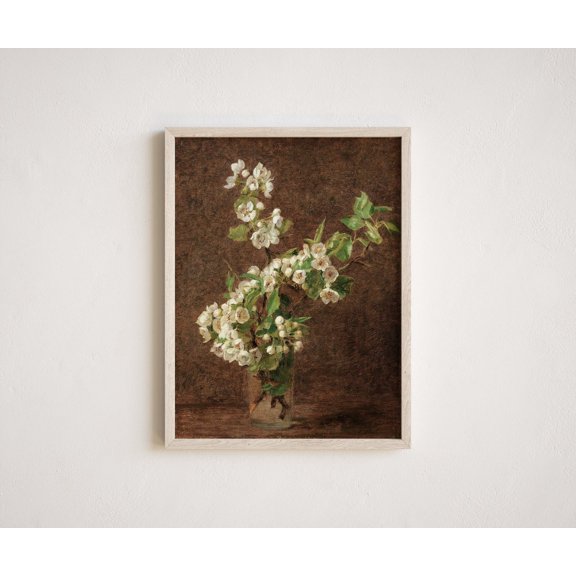 Dark Botanical Apple Blossom Moody Cottagecore Flower Still Life Wall Art Decor Spring Statement Art Home Decor, 12x18 UNFRAMED