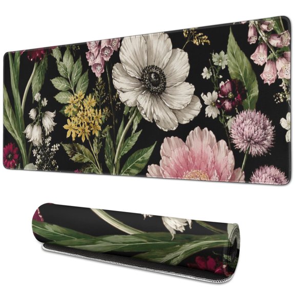 Dark Botanical Art Print Large Mouse Pad, Keyboard & Mouse Desk Mat for Home Office, Laptop Work, Gaming & Desktop Decor, 31.5 x 11.8 in
