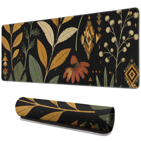 Dark Botanical Art Print Large Mouse Pad, Keyboard & Mouse Desk Mat for Home Office, Laptop Work, Gaming & Desktop Decor, 31.5 x 11.8 in