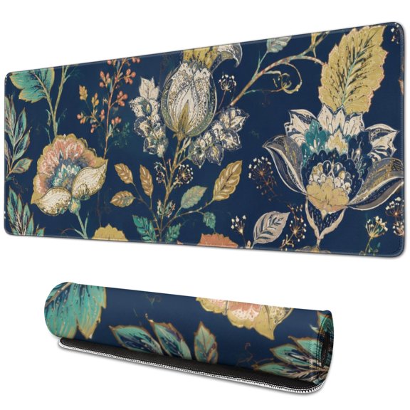 Dark Botanical Art Print Large Mouse Pad, Keyboard & Mouse Desk Mat for Home Office, Laptop Work, Gaming & Desktop Decor, 31.5 x 11.8 in