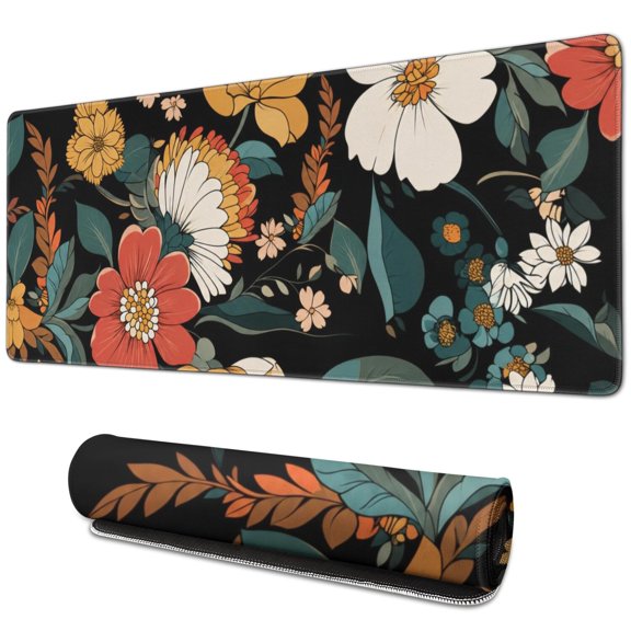 Dark Botanical Art Print Large Mouse Pad, Keyboard & Mouse Desk Mat for Home Office, Laptop Work, Gaming & Desktop Decor, 31.5 x 11.8 in