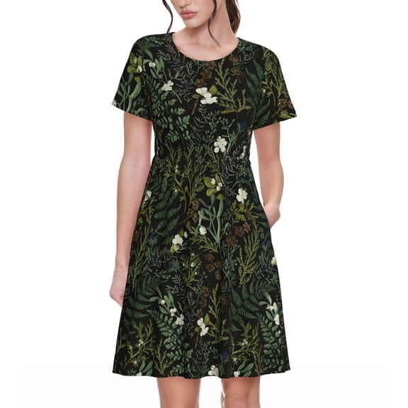Dark Botanical Dresses Short Sleeve Nightdresses for Women