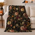 thumbnail image 1 of Dark Botanical Peonies Pumpkins Sofa Vintage Floral, Cozy Botanical Garden Scene, Warm Flannel Blanket for Sunroom and Reading Nook, Garden Lovers Thanksgiving Gift, Botanical Home Decor, 1 of 9