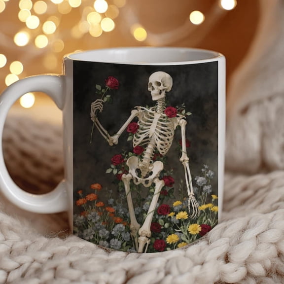 Dark Botanil Skeleton Mug Vintage Whimsigoth Floral Skeleton Coffee Mug Dark Ademia Boho Grunge Gothic Love Art Flowers Cottagre Cup.jpg