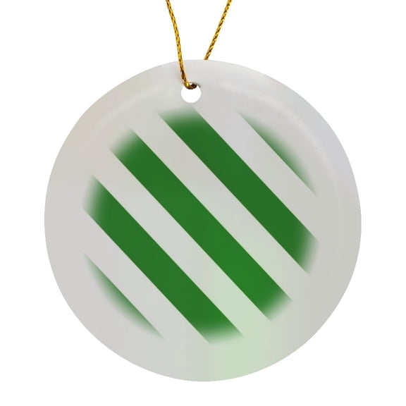 3drose, Dark Bottle Green and White Diagonal Stripe Pattern. Striped Stripy Bold Simple Retro Monochrome, Circle Porcelain Ornament