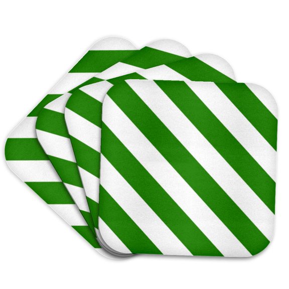 3drose, Dark Bottle Green and White Diagonal Stripe Pattern. Striped Stripy Bold Simple Retro Monochrome, Set of 4 Coasters - Soft