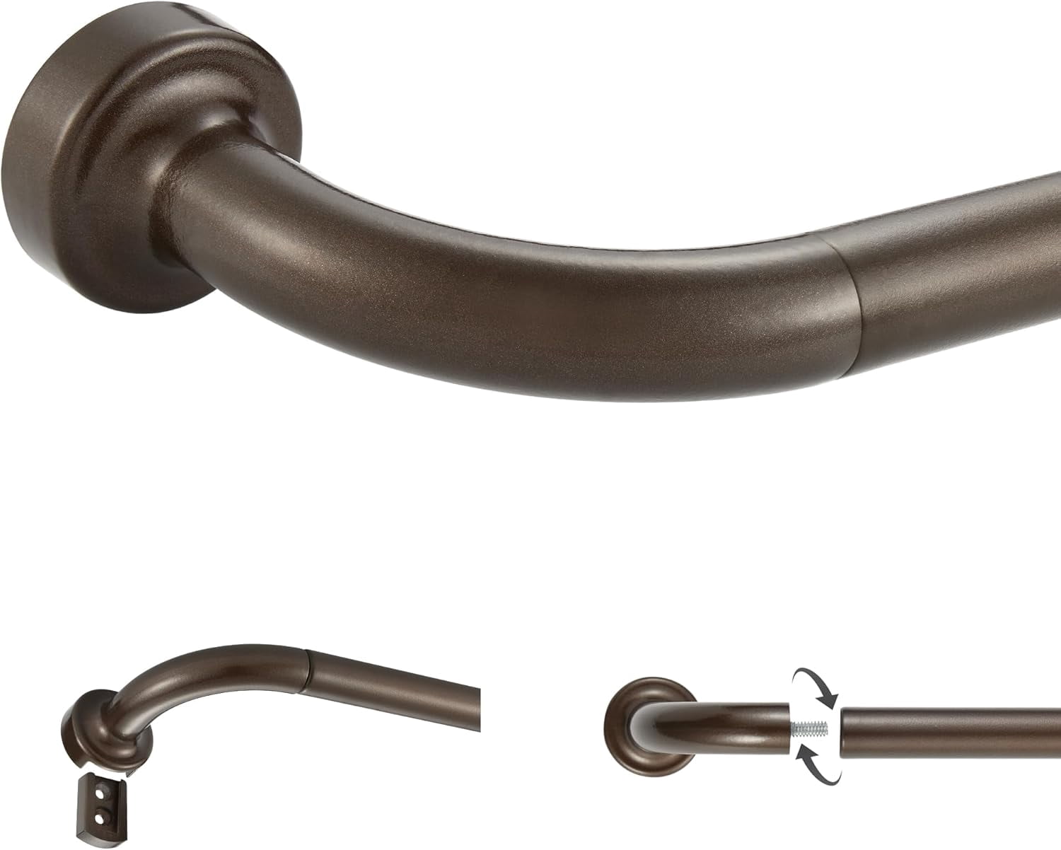 Dark Bronze Disc Curtain Rods, 84-144 Inches Window Curtain Rod,Adjustable Room Darkening Drapery Rod with Aluminum Finials and Brackets,Wrap Around Design
