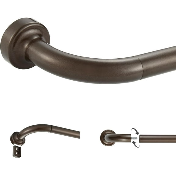 Dark Bronze Disc Curtain Rods, 84-144 Inches Window Curtain Rod,Adjustable Room Darkening Drapery Rod with Aluminum Finials and Brackets,Wrap Around Design