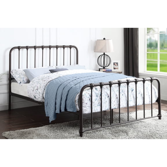 Dark Bronze Metal Platform Bed For Queen, Box Spring Not Mandatory, Bedroom Furnishing Queen-size With Distinction, Foundation Imperative, Commodity