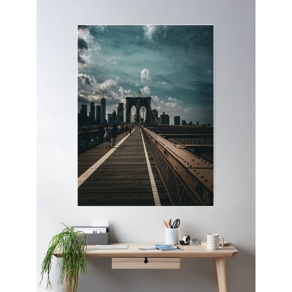 Dark Brooklyn Bridge, New York #1 Poster Wall Art, Modern Wall Decor For Living Room Bedroom, 8x12 UNFRAMED