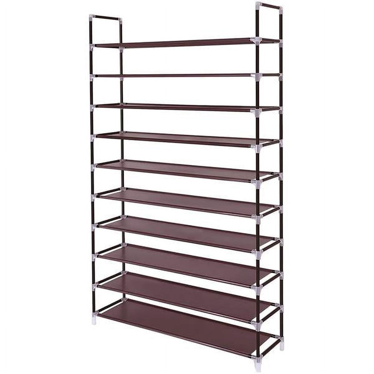 Dark Brown 10-Tier Non-Woven Fabric Shoe Rack - Simple Assembly, 50-Pair Capacity, Space-Saving with Handle for Home, Dorm & Office
