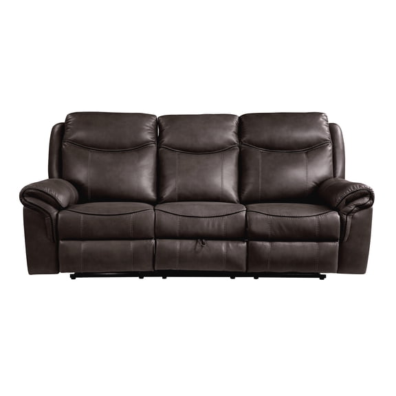 Dark Brown 1pc Double Reclining Sofa w/ Drop Down Cup Holders, Power Outlets USB Ports Hidden Drawer Faux Leather Upholstery Comfortable Sofa Living Room Furniture