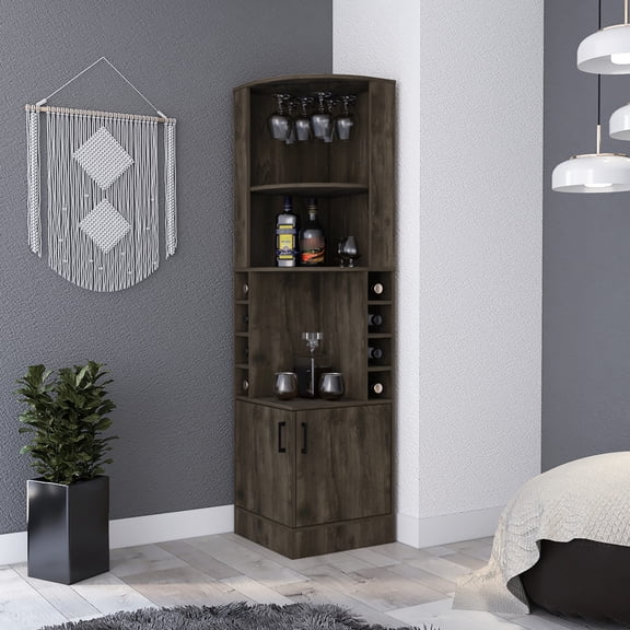 Dark Brown 2 - Shelf Bar Storage Unit | Storage for Liquor and Wine in Primary Living | Crafted from Manufactured Wood | Overcomes Disordered Bar Storage