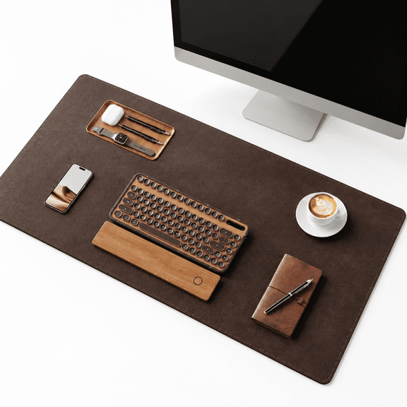 Dark Brown 31.5"x15.8" Genuine Cow Leather Desk Pad Non-Slip Office Writing Mat