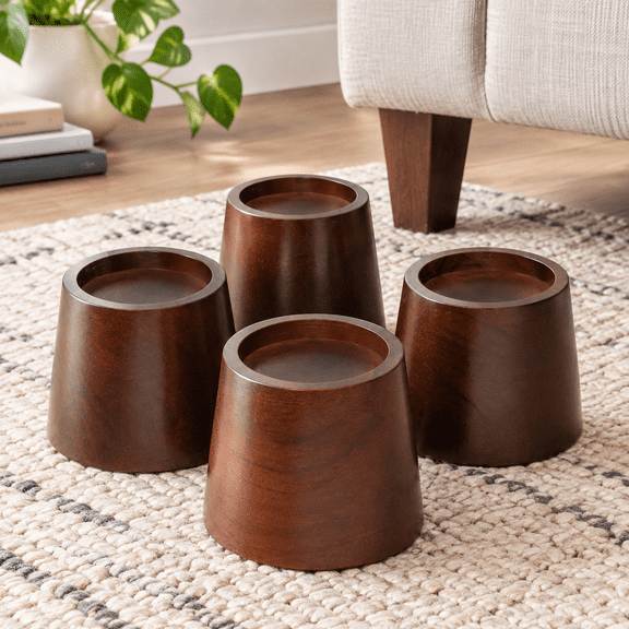 Dark Brown 4 Inch Pine Wood Furniture Risers Heavy Duty Strong Support Lifts