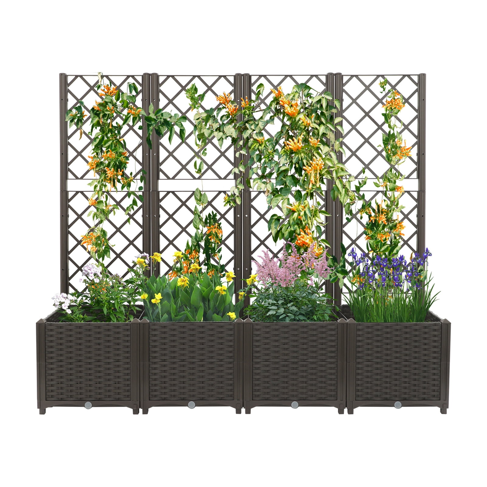 Dark Brown 4PCS Plastic Plant Box with Trellis, 4.65ft Tall Planter Box ...