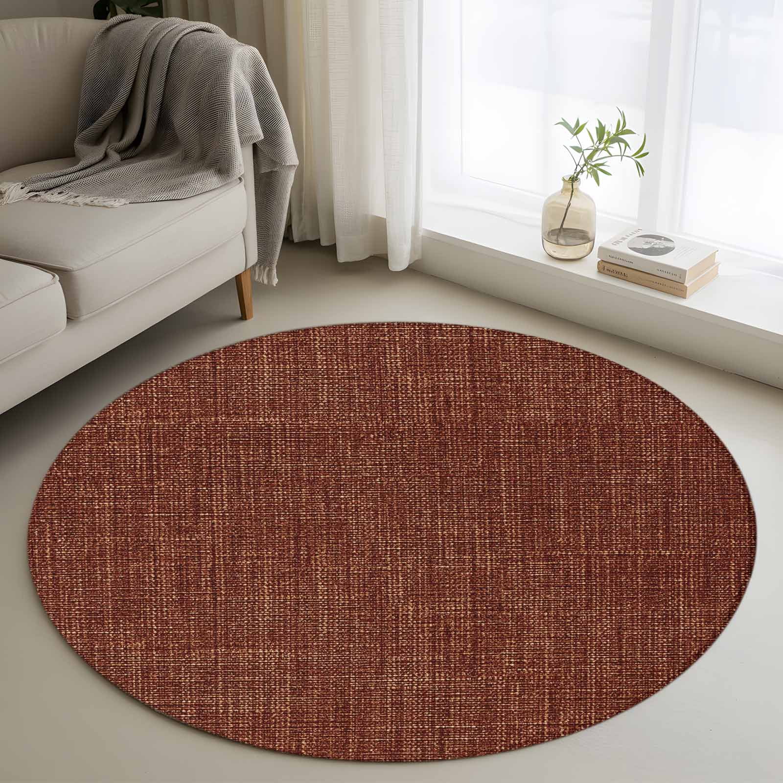 Dark Brown 4ft Round Rug, Farmhouse Burlap Solid Brown Color Modern ...