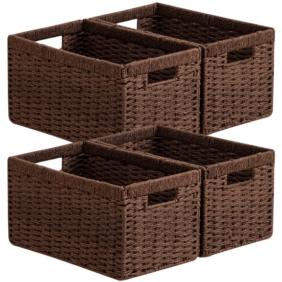 Dark Brown 4pack Medium Rectangular Woven Paper Rope Storage Baskets