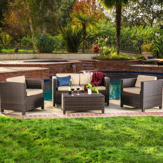 Dark Brown 4pc Garden Seating Arrangement - Cushions With Waterproofing ...