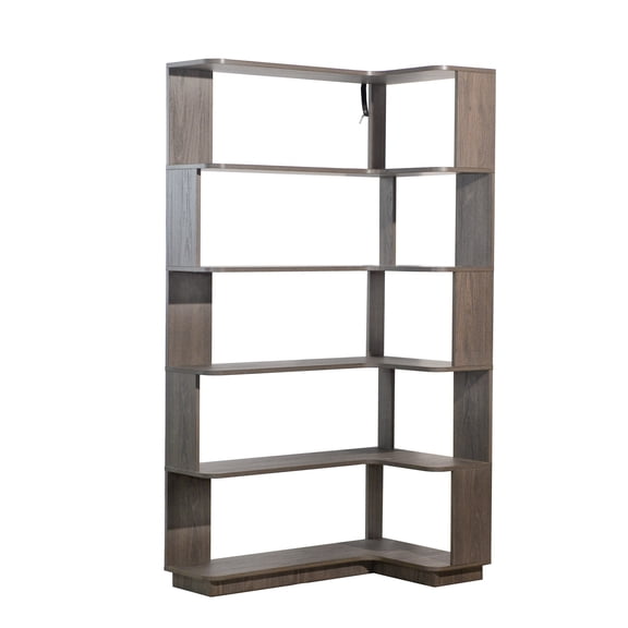 Dark Brown 5-Tier Corner Bookshelf,Extended 35" L-Shaped, Anti-Tip Open Storage