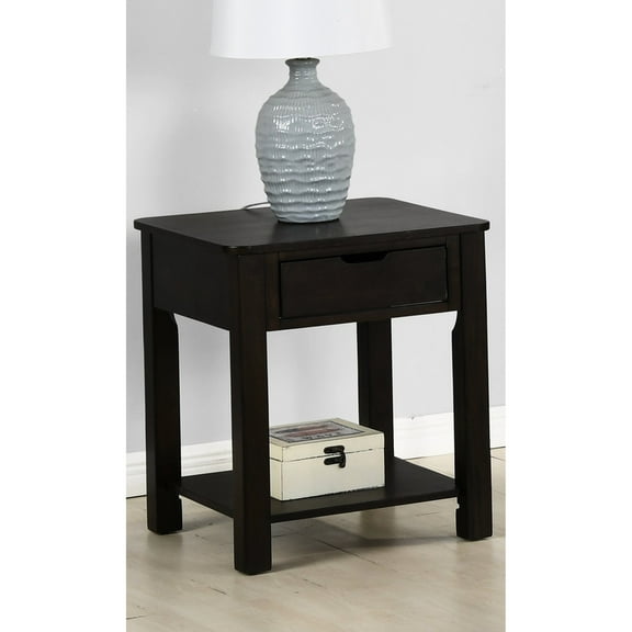 Dark Brown Accent End Table, Bottom Shelf, 9 In Package Height, Drawer Bedroom Side Table With Drawer, 20" Size, Shelf