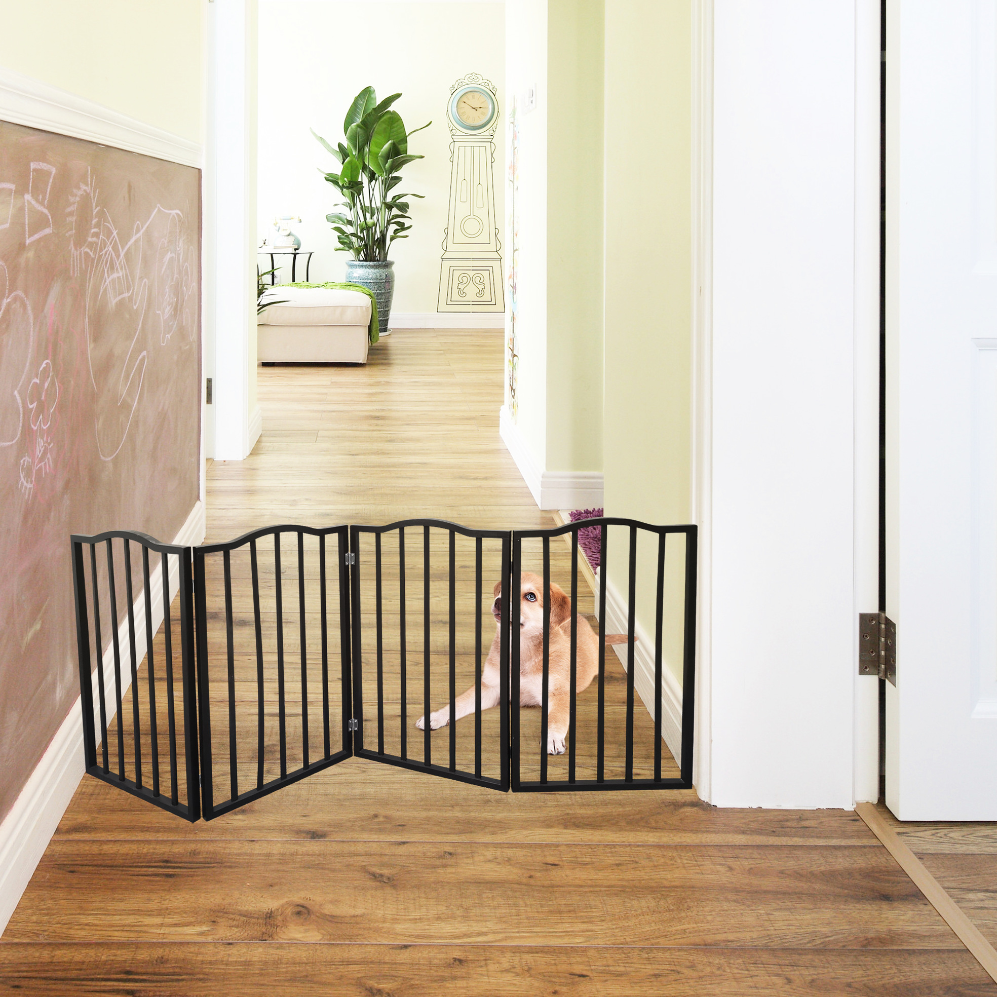 Dark Brown Arc Wooden Pet Gate - Freestanding, Foldable For Doorways, Stairs Or Home Simple To Use House Offers A Convenient Way Manage Your Pets