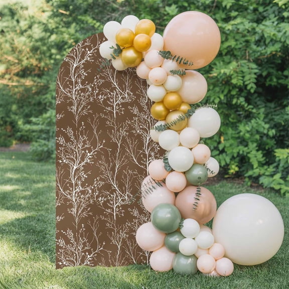 Dark Brown Arch Backdrop Cover 4 FT, White Tree Branch Botanical Abstract Plant Leaves Wedding Arch Cover Stretchy Backdrop Stands Covers for Birthday Party Ceremony Banquet Decor