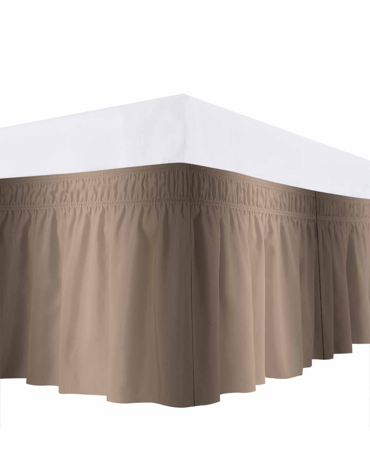 Dark Brown Bed Skirt Queen Size 16" Drop Ombre Solid Color Gradient Modern Art Ruffled Wrap Around Bed Skirts Adjustable Elastic Bedskirt Dust Ruffle for Queen Size Bed
