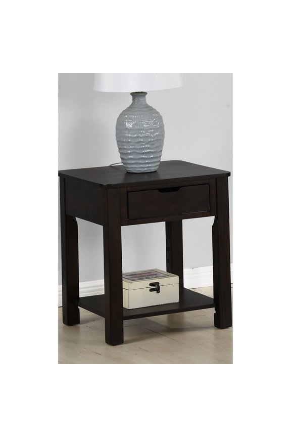 Dark Brown Bedroom End Table, 20" Width, Drawer And Bottom Shelf Table In Brown, Shelf, 12"w X 14"d 3.62"h Storage,