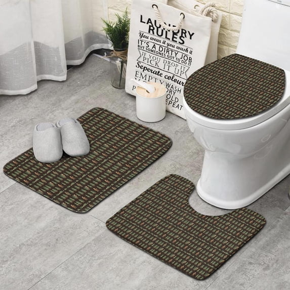 Dark Brown Bigfoot and Tree Pattern Bathroom Rugs Sets 3 Piece,Toilet Cover Set,Absorbent Non Slip Bathroom Mats Sets with U-Shaped Contour Rug Toilet Rug Set