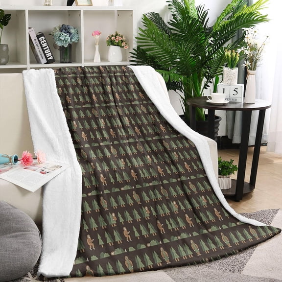 Dark Brown Bigfoot and Tree Pattern Blanket,Comfortable Soft Flannel Throw Blanket,All Season,Warm Lightweight Blankets for Sofa Bed Couch Living Room Chair,60"x80"