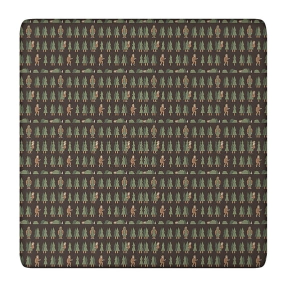 Dark Brown Bigfoot and Tree Pattern Square Fitted Tablecloth with Elastic Edge,Square Table Cover,Washable Elastic Table Cover for Home Kitchen Party Decor 36"x36"