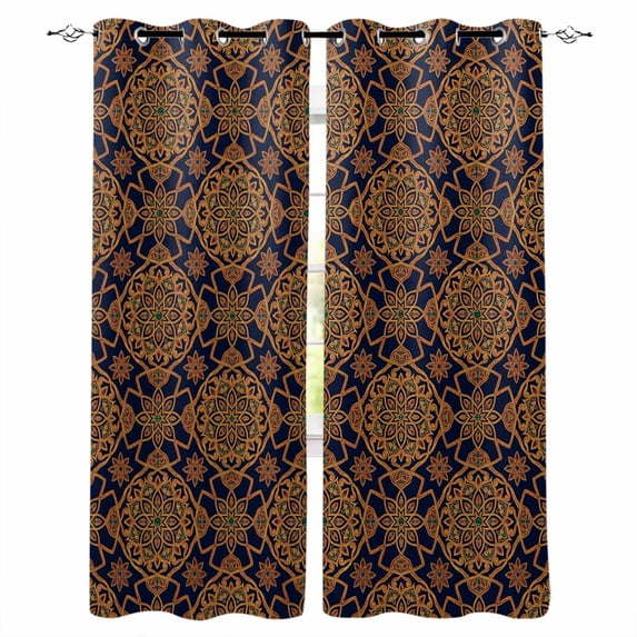 Dark Brown Black Out Curtains 54 Inch Long, Short Curtains for Small Window, Vintage Abstract Flowers Pattern Room Darkening Farmhouse Window Curtains for Kitchen Bedroom 42"x54" 2 Panels