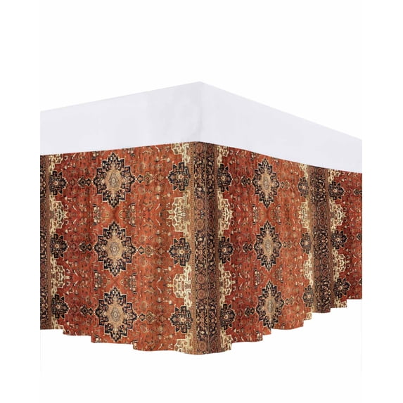 Dark Brown Black Floral Bed Skirt King Size 16" Drop Medieval Ethnic Turkish Retro Ruffled Wrap Around Bed Skirts Adjustable Elastic Bedskirt Dust Ruffle for King Size Bed