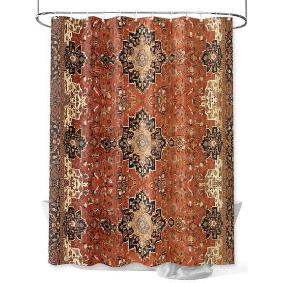 Dark Brown Black Floral Shower Curtain, Medieval Ethnic Turkish Retro Waterproof Shower Curtain Set with 12 Hooks Lightweight Washable Fabric Shower Curtains for Bathroom 72x84 Inches
