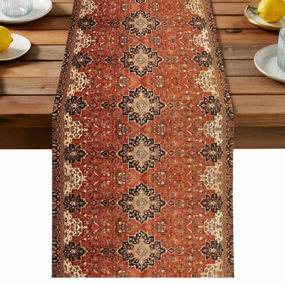 Dark Brown Black Floral Table Runner, Medieval Ethnic Cotton Linen Table Cloth, Turkish Retro Tablerunner for Kitchen Dining Party Wedding Home Decor 13x36 Inch