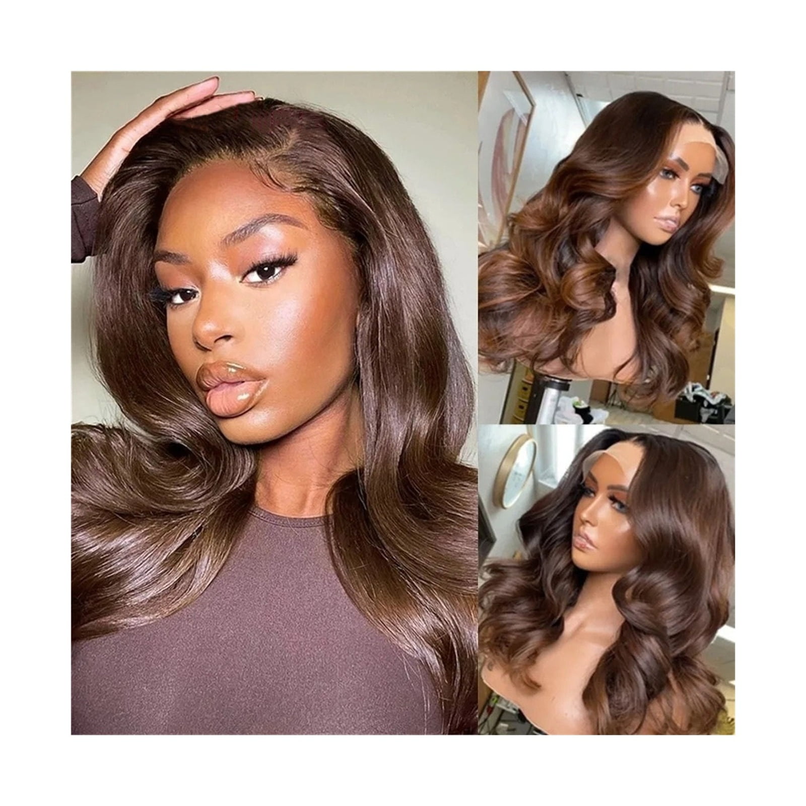 Dark Brown Body Wave 13x4 Lace Front Wigs Human Hair Pre Plucked with Baby Hair Chocolate Brown Color 150% Brazilian Remy Hair Lace Frontal Wig