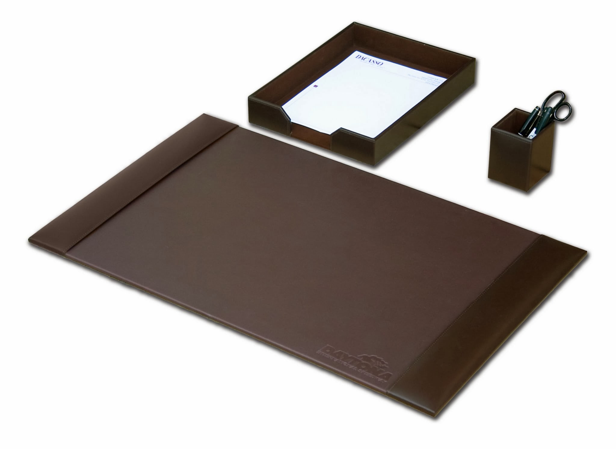 Dark Brown Bonded Leather 3-Piece Desk Organizer Set
