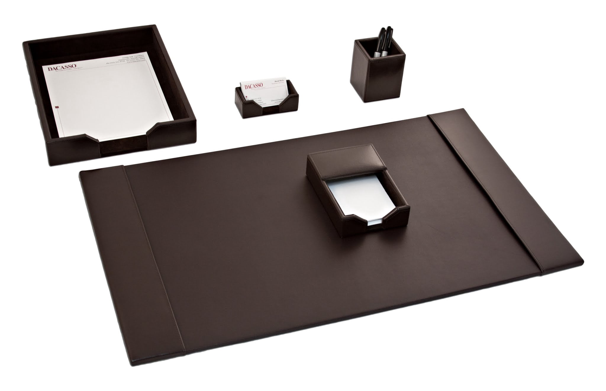 Dacasso 6-Piece Bonded Leather Desk Set In Dark Brown - Executive Desk Organizer With Blotter Pad, Pen Holder & Tray - View #2