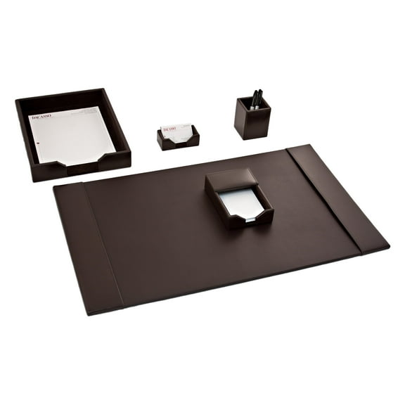 Dark Brown Bonded Leather 5-Piece Desk Set